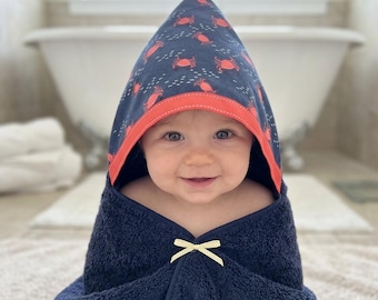 Personalized Crab Hooded Towel: 100% Cotton Baby, Toddler, Kids