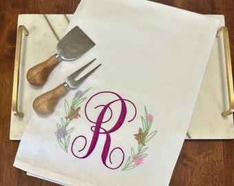 Laurel Wreath Personalized 100% Cotton Cloth Embroidered Kitchen Tea Towel-Wren Riley Designs