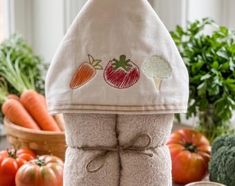 Homegrown Embroidered Veggies Hooded Bath, Pool, or Beach Towel-Personalized-Wren Riley Designs
