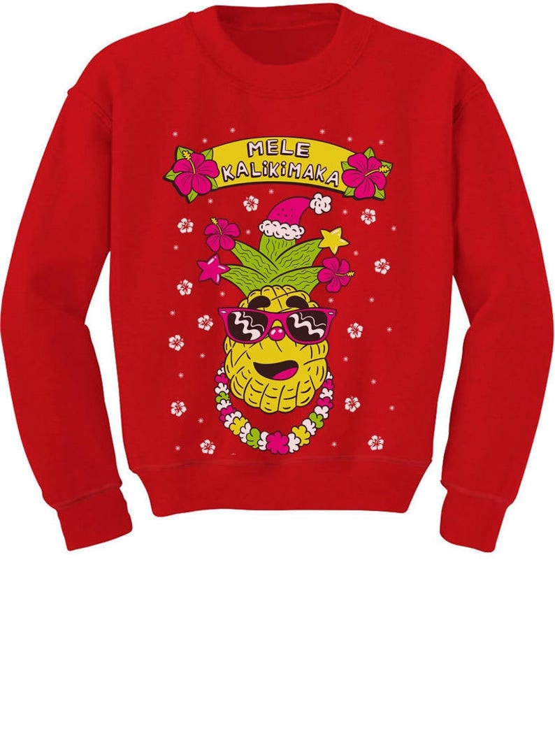 Mele Kalikimaka Hawaiian Pineapple Ugly Christmas Youth Kids Sweatshirt