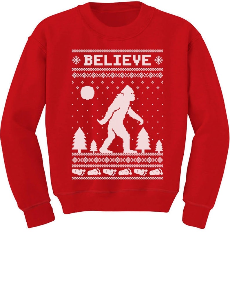 Download Bigfoot I Believe Sasquatch Ugly Christmas Youth Crewneck ...