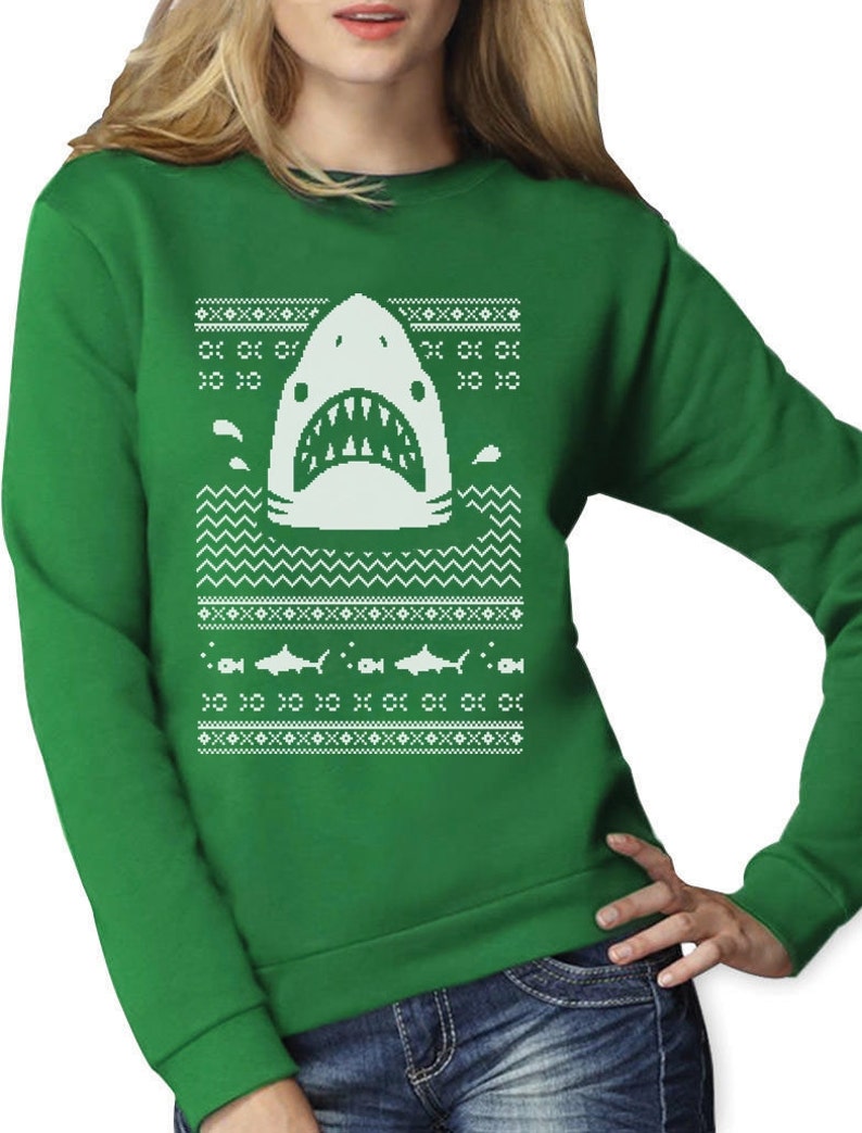 Great White Shark Ugly Christmas Sweater Women's Crewneck Etsy