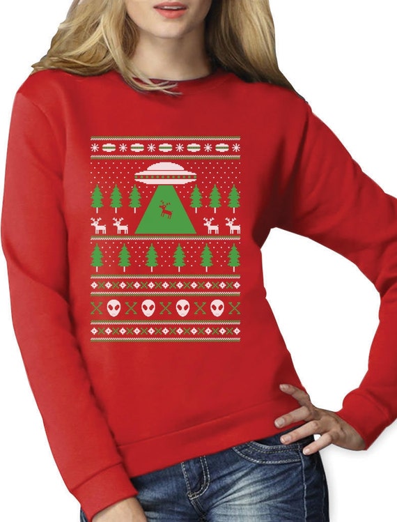 Alien Reindeer Abduction Ugly Christmas Sweater Youth Kids Long Sleeve T-Shirt