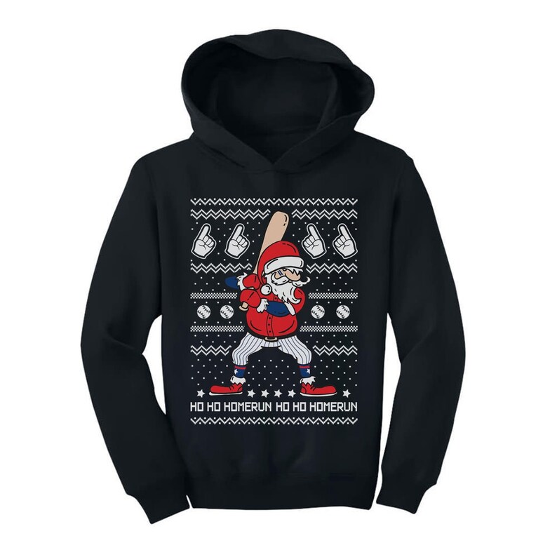 Ho Ho Home Run Santa Claus Baseball Player Ugly Christmas Toddler Hoodie