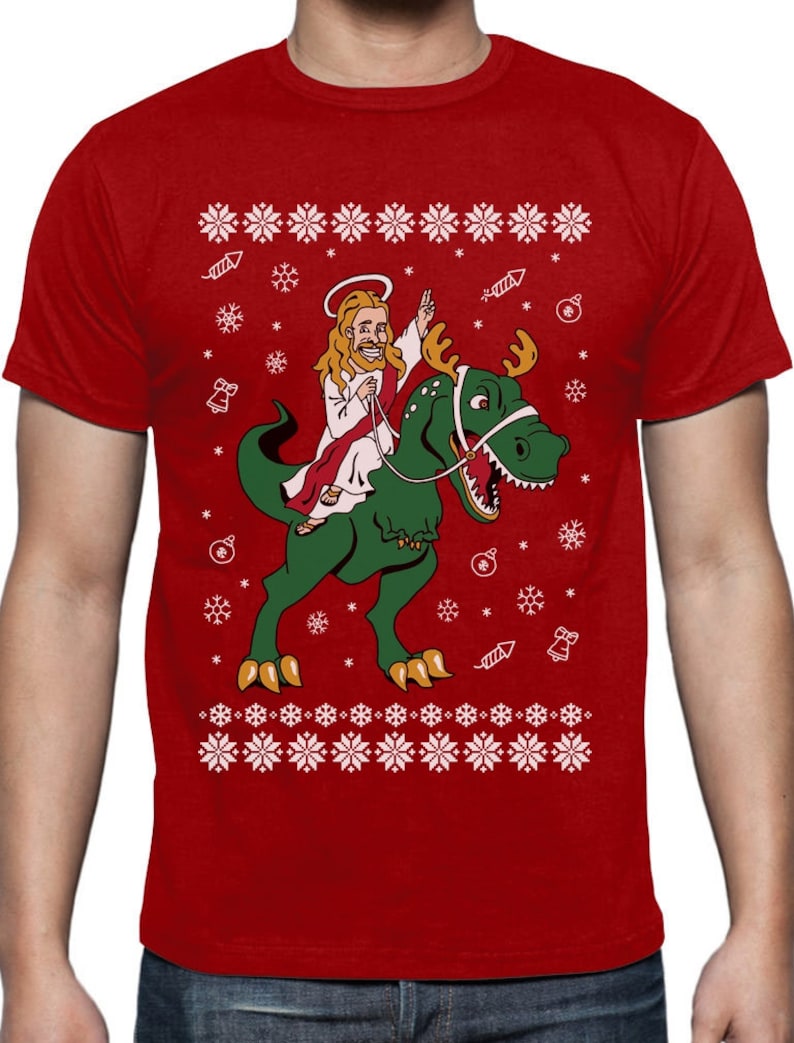 T-Rex Santa Ride Funny Ugly Christmas Sweater Toddler//Kids Long Sleeve T-Shirt