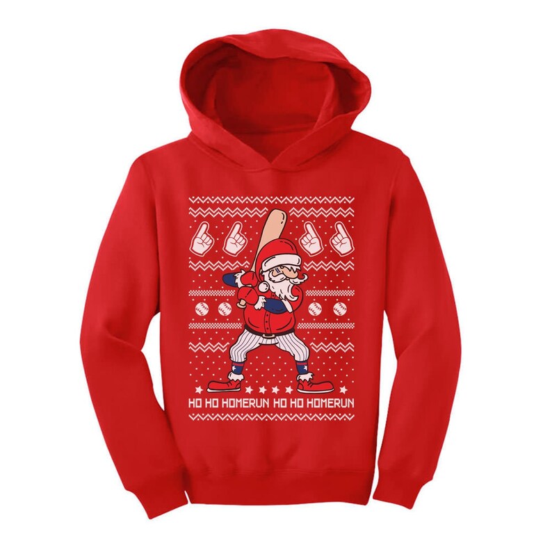 Ho Ho Home Run Santa Claus Baseball Player Ugly Christmas Toddler Hoodie