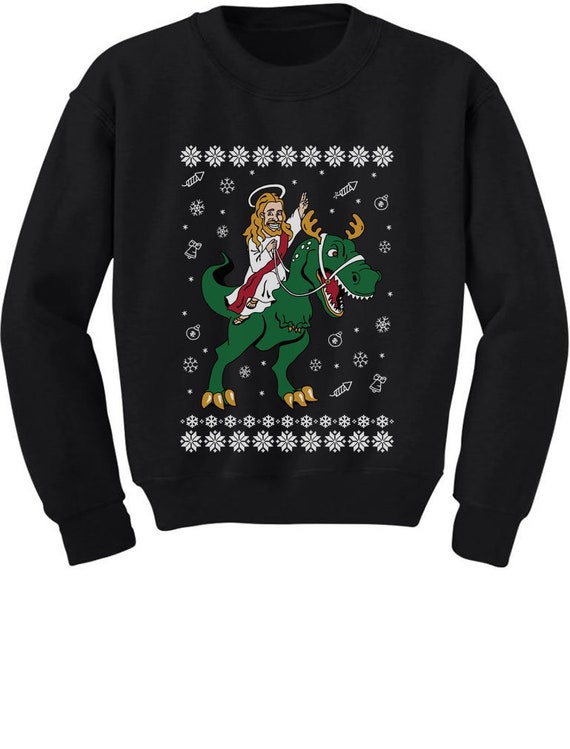 T-Rex Santa Ride Funny Ugly Christmas Sweater Toddler//Kids Long Sleeve T-Shirt