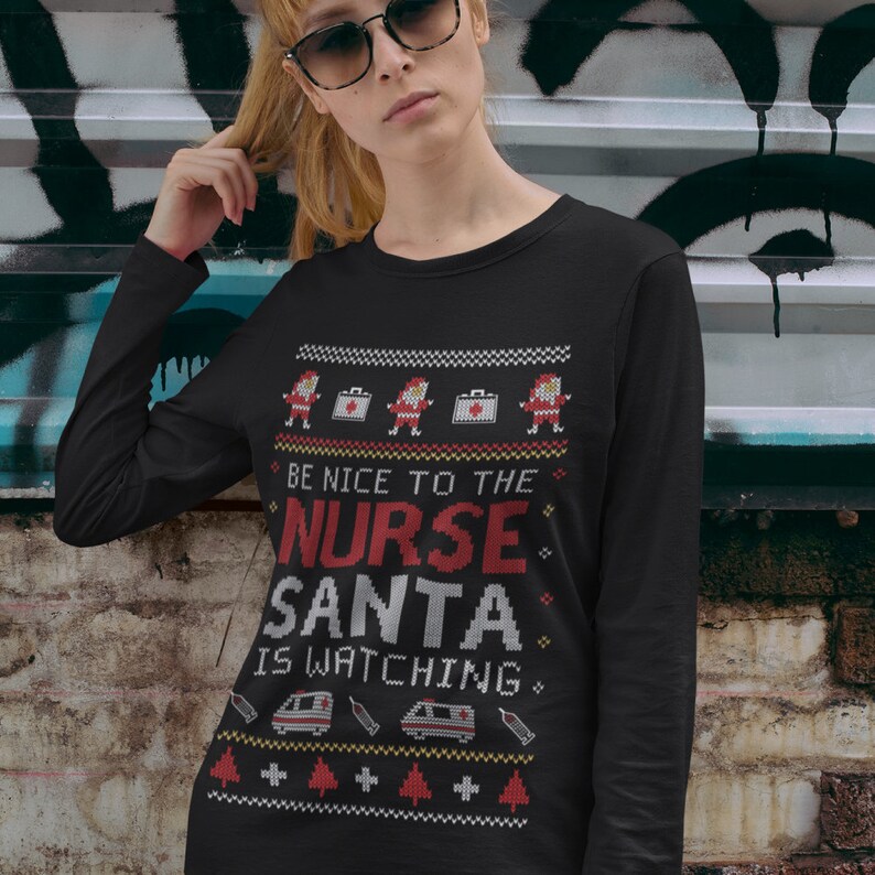 Nurse Ugly Christmas sweater Funny Nurses Xmas Gift Women Long Etsy
