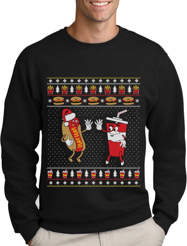 Funny Junk Food Burger & Hot Dog Ugly Christmas Sweater Etsy