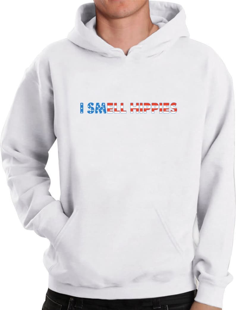 I Smell Hippies Funny Ronald Reagan USA Flag 4th Of July Off shoulder sweatshirt