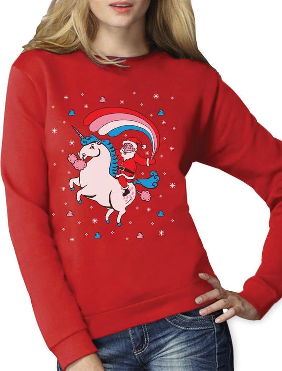 santa riding unicorn sweater