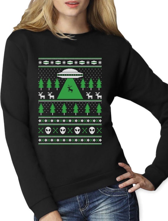 Alien Reindeer Abduction Ugly Christmas Sweater Youth Kids Long Sleeve T-Shirt
