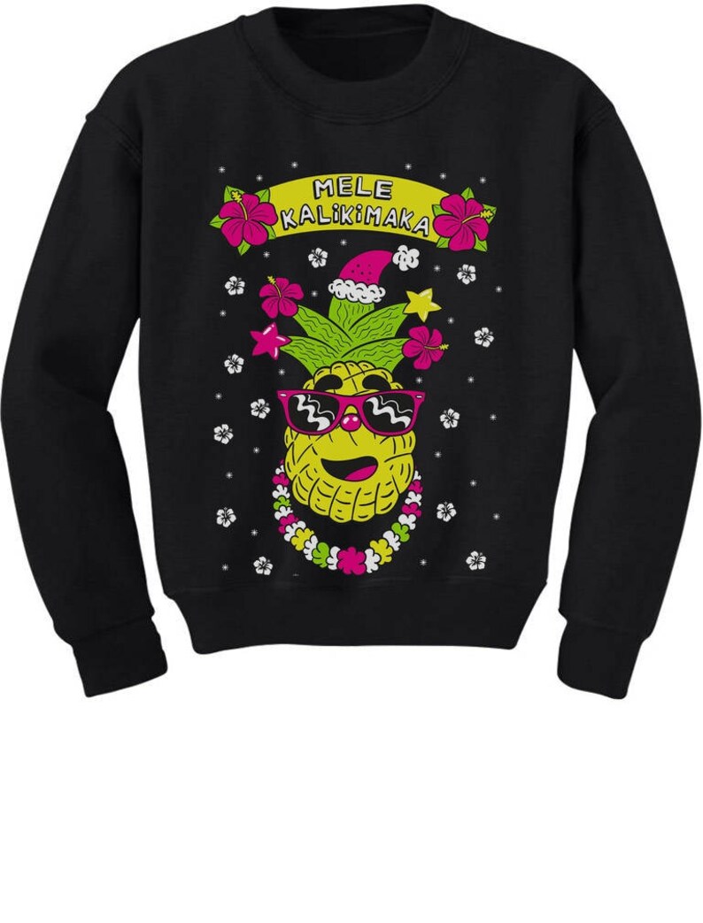 Mele Kalikimaka Hawaiian Pineapple Ugly Christmas Youth Kids Sweatshirt
