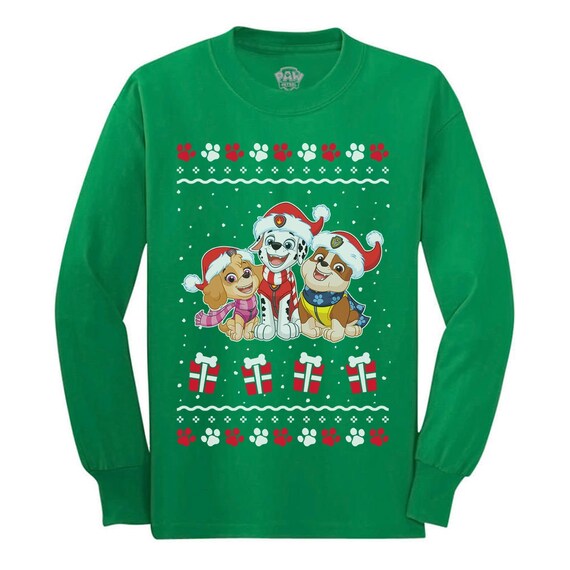 Paw Patrol Ugly Christmas Rubble Santa Bell Toddler//Kids Long Sleeve T-Shirt