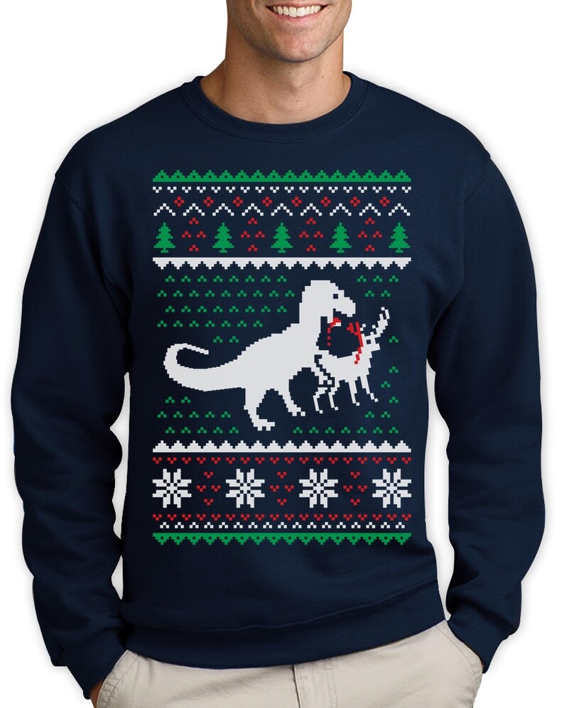 T-Rex Vs Reindeer Ugly Christmas Sweater Men Funny Sweatshirt | Etsy