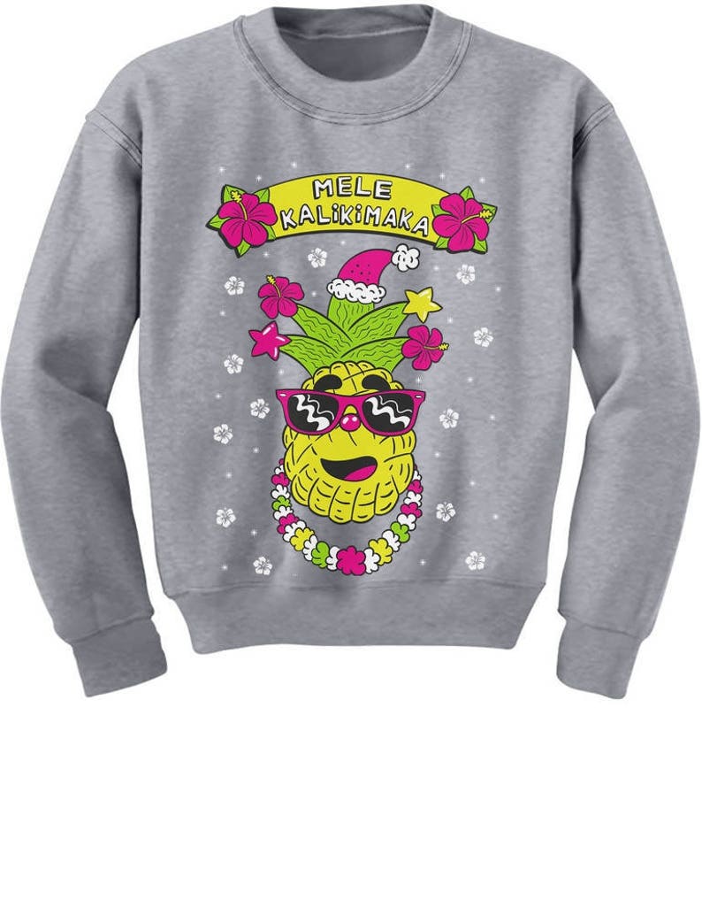 Mele Kalikimaka Hawaiian Pineapple Ugly Christmas Youth Kids Sweatshirt