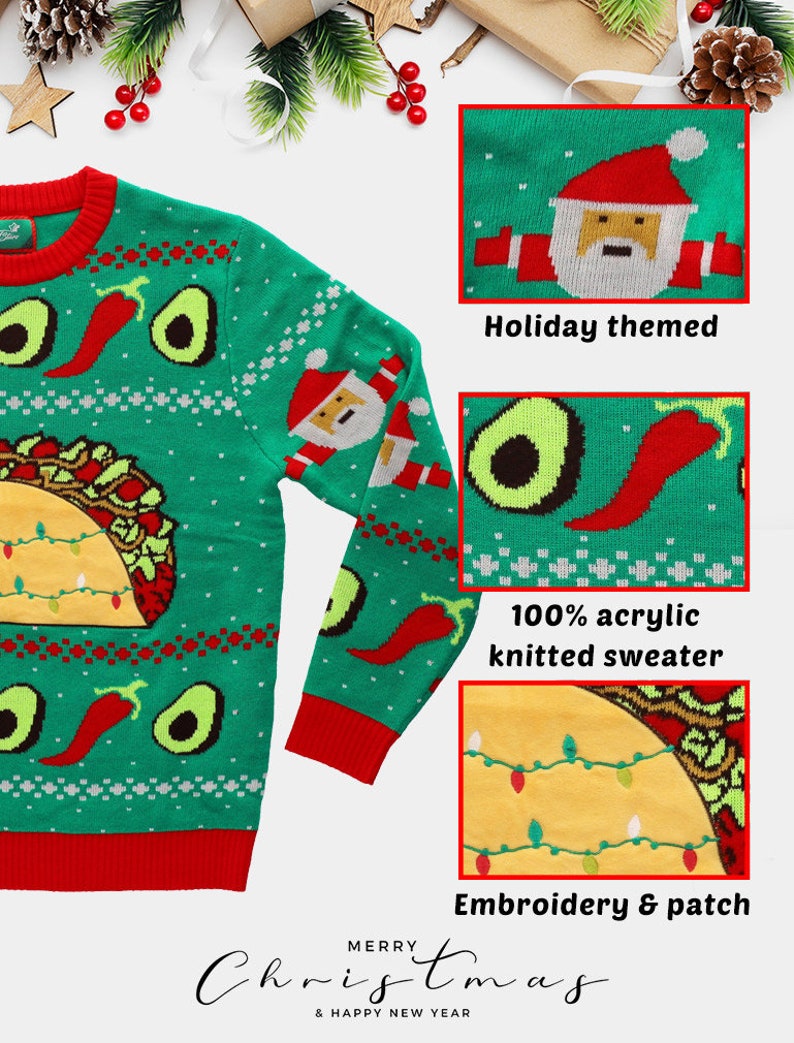 Taco Ugly Christmas Sweater for Men and Women Funny Taco Santa Etsy