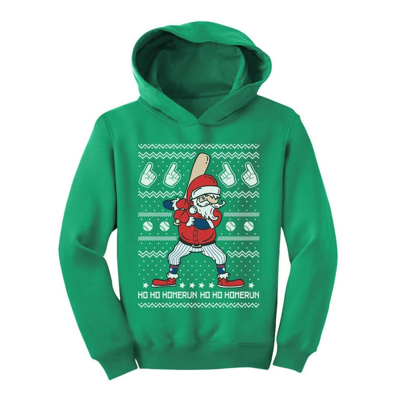 Ho Ho Home Run Santa Claus Baseball Player Ugly Christmas Toddler Hoodie