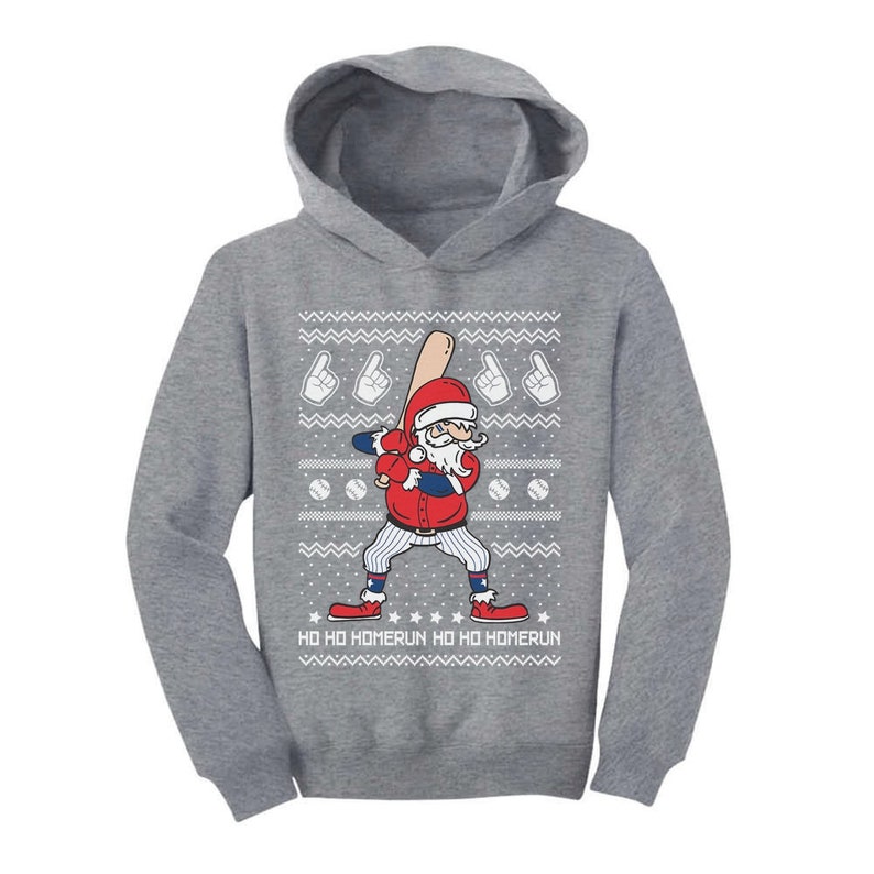 Ho Ho Home Run Santa Claus Baseball Player Ugly Christmas Toddler Hoodie