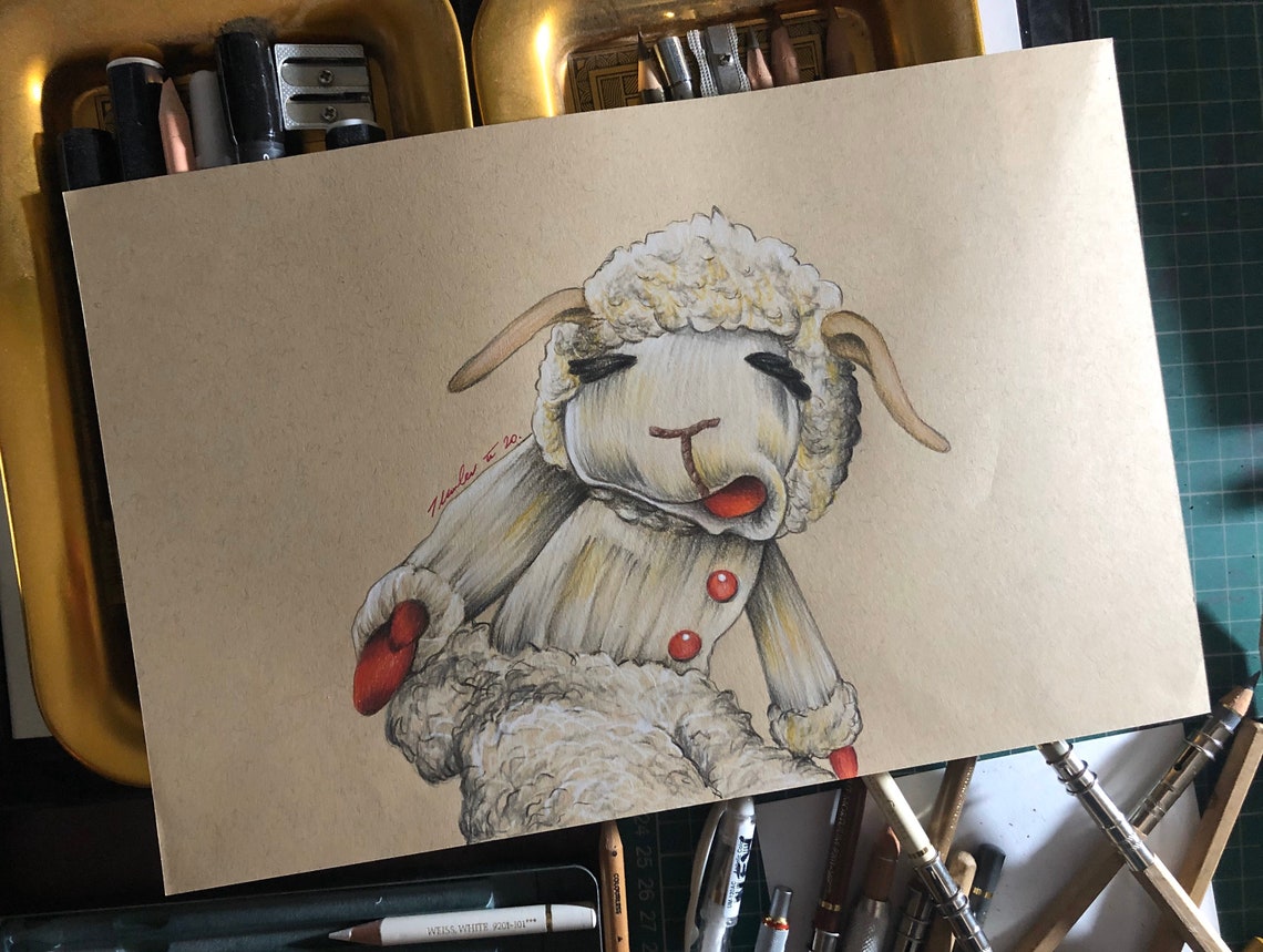 Lamb Chop original pencil drawing . Fanart . Etsy