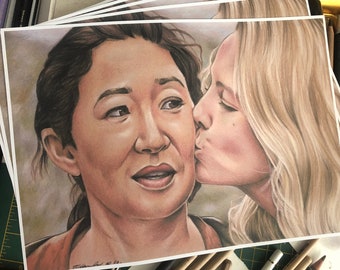 IMPRIMER.. Tuer Eve . signé Fan-ART A4. Villaneve Jodie Comer Sandra Oh