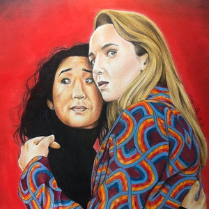 Killing Eve .. Villanelle & Eve  .. Original pencil drawing  Fan-ART Jodie Comer A4