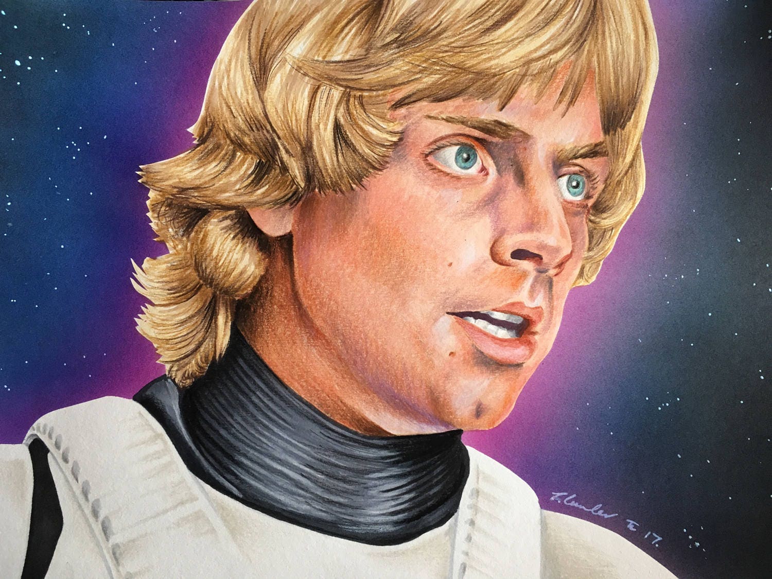 Luke Skywalker original pencil drawing fanart A4. Star Wars Etsy