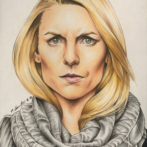 Claire Danes original pencil drawing fan-art A4.  Homeland Carrie Mathison