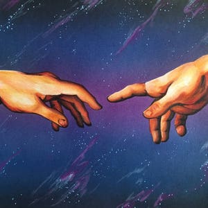 Creation of Adam drawing .original fan-art . A4 sistine chapel michelangelo inspired.
