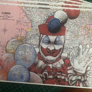PRINT ... John Wayne Gacy ... signed Fan-ART A4. Pogo the Clown ..Illinois Map