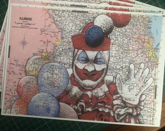 PRINT ... John Wayne Gacy ... signed Fan-ART A4. Pogo the Clown ..Illinois Map