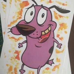 PRINT .. Courage .. signed fan-art.  The Cowardly Dog . uk A4 size . 90s tv cartoon