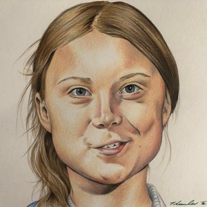 Dibujo original a lápiz de Greta Thunberg. Fan-ART A4. Clima.