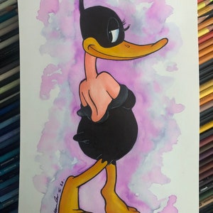 Daffy Duck strip watercolour Painting / drawing. Original Fan-ART a4