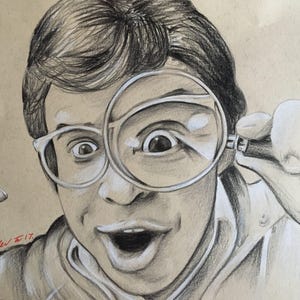 Cariño, encogí a los niños, dibujo original a lápiz. Arte de fan. Rick Moranis.