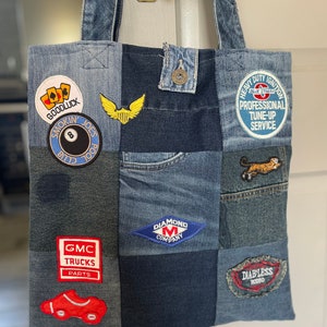 Handmade Denim Patchwork Tote Shoulder Bag with up-cycled / repurposed jeans OOAK