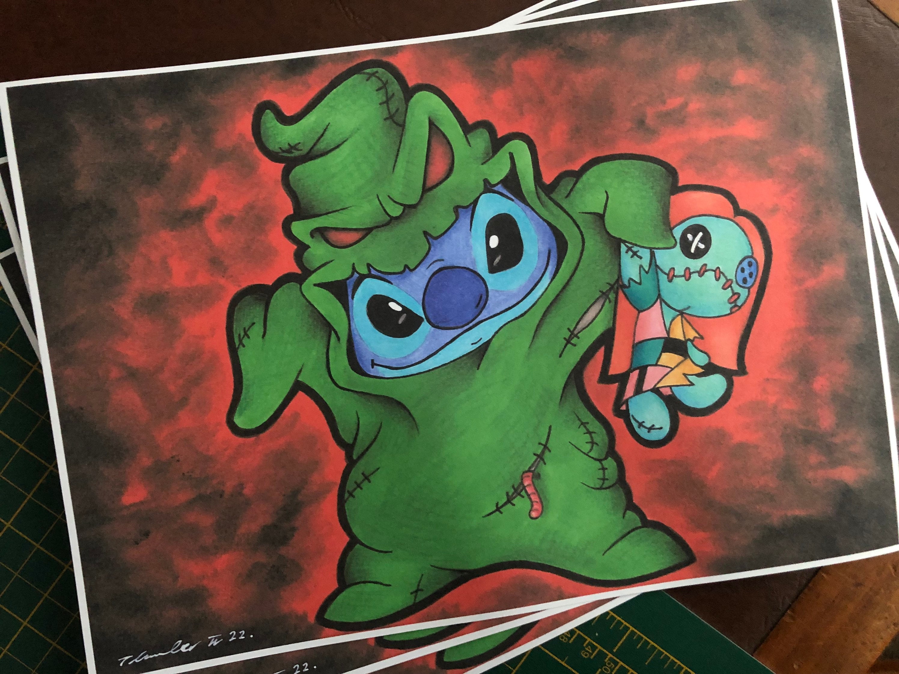 PRINT.... Oogie Boogie Stitch ... Original Fan-art ..  . signed print . Scrump Sally NBC