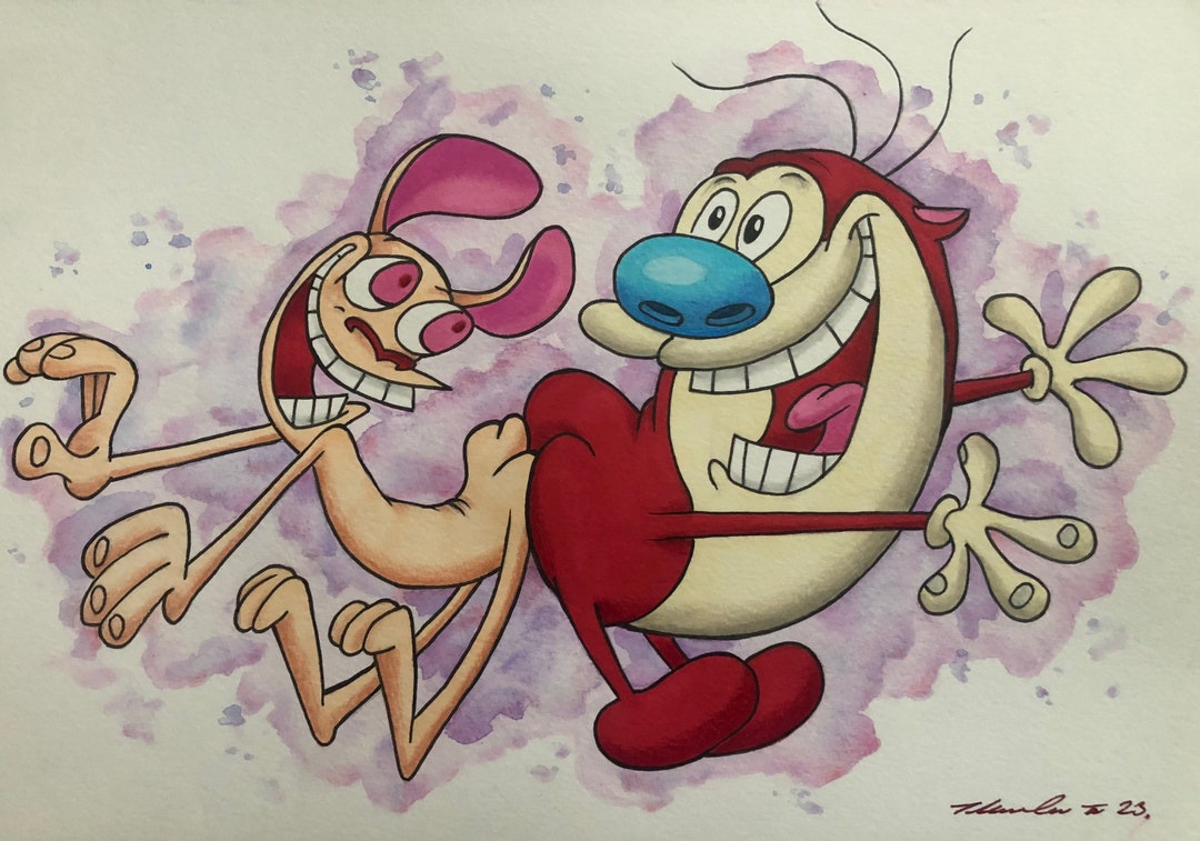 The Ren & Stimpy Show Drawing / Painting . Original Fanart A4 New 2023