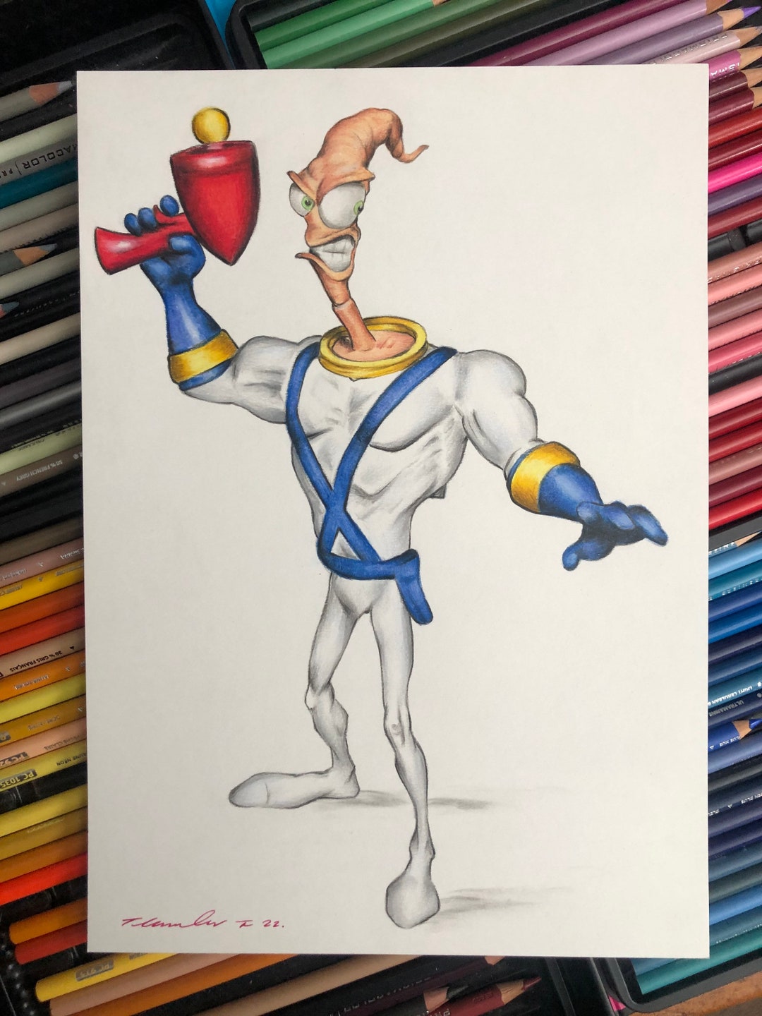 Earthworm Jim Pencil Drawing . Original Fanart A4. Etsy