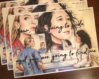 PRINT ... Villanelle & Eve .. Killing Eve . signed Fan-ART A4. Jodie Comer Sandra Oh . Now I’m going to hide and you are going to find me