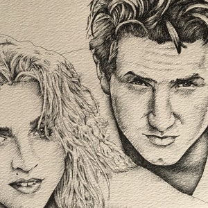 Madonna & Sean Penn Original watercolour Painting / pen drawing .Fan-ART A4. image 4