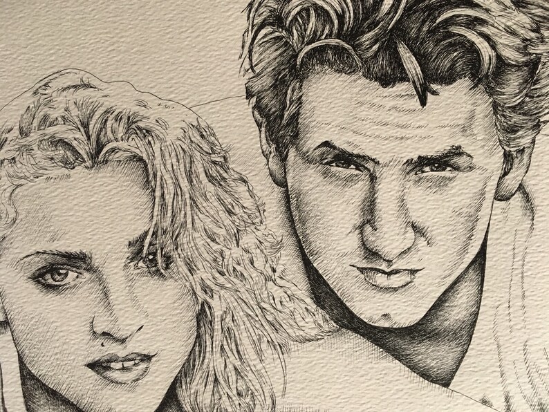 Madonna & Sean Penn Original watercolour Painting / pen drawing .Fan-ART A4. image 4