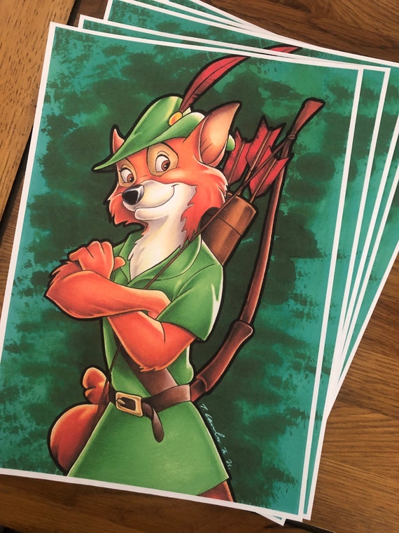 PRINT .. Robin Hood .. Signed Fanart A4. Disney Fanart