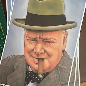 PRINT ... Winston Churchill . . signed Fan-ART A4. World War 2 UK Prime Minister