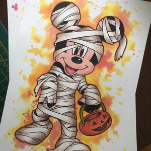 IMPRESSION... Momie Mickey Mouse... Fan-art original... impression signée. Halloween