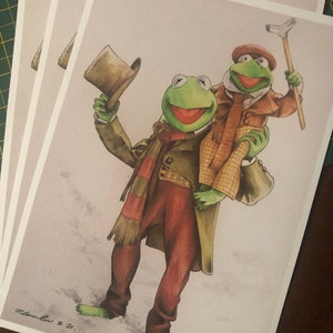 STAMPA .. Il Canto di Natale dei Muppet .. fan-art A4 . Stampa firmata Kermit Bob Cratchit e Tiny Tim
