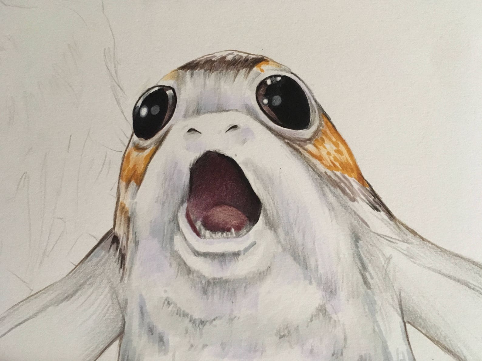 Porg & Chewbacca original drawing fan-art A4. Star Wars The | Etsy