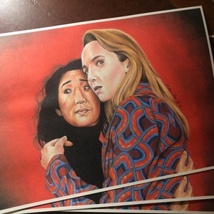 PRINT ... Villanelle & Eve.. Killing Eve . signed Fan-ART A4. Jodie Comer Sandra Oh