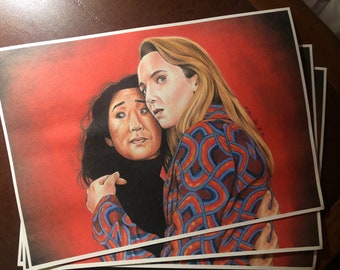 IMPRIMER... Villanelle & Eve.. Tuer Eve . signé Fan-ART A4. Jodie Comer Sandra Oh