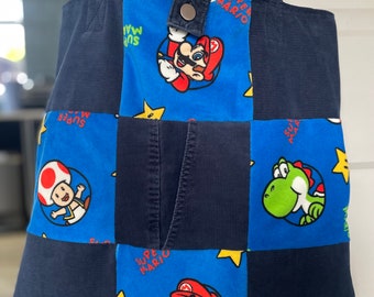 Handmade Super Mario Bros Patchwork Tote Shoulder Bag with up-cycled / repurposed cords Mario & Luigi OOAK corduroy